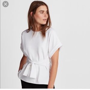 Express Textured Tie Waist Rolled Sleeve Blouse